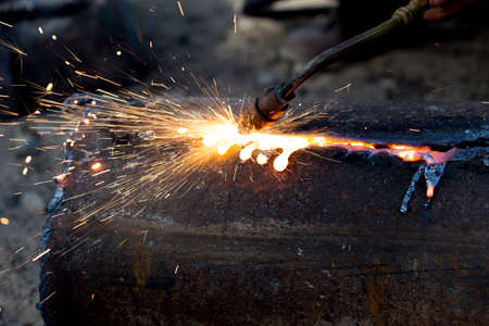 metal cutting with acetylene torchの写真素材