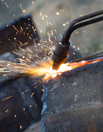metal cutting with acetylene torchの写真素材