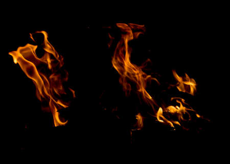 Fire flames on black backgroundの写真素材