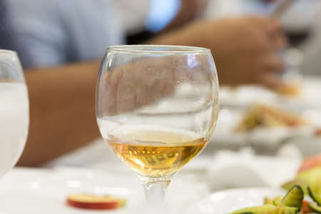 White Wine Glass. Salmon Steak on a Backgroundの写真素材