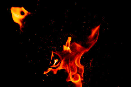 Fire flames on black backgroundの写真素材