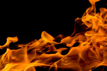 Fire flames on black backgroundの写真素材