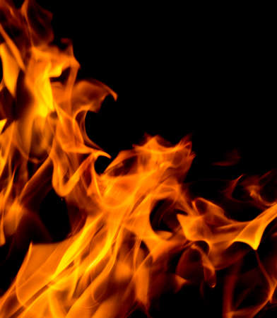 Fire flames on black backgroundの写真素材