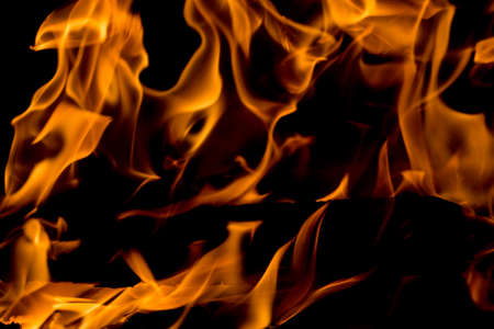 Fire flames on black backgroundの写真素材