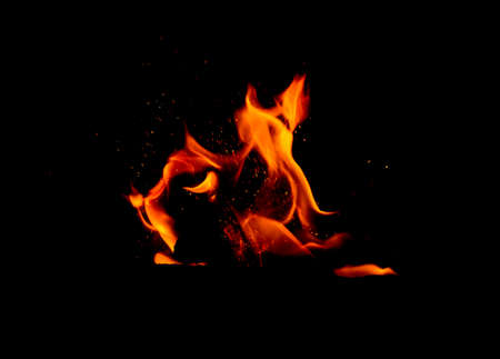 Fire flames on black backgroundの写真素材