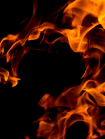 Fire flames on black backgroundの写真素材