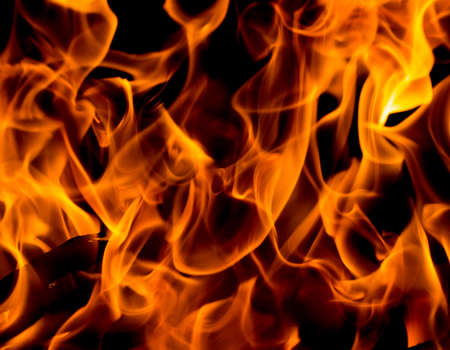 Fire flames on black backgroundの写真素材