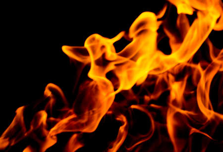 Fire flames on black backgroundの写真素材