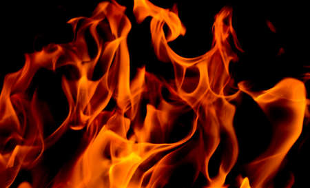 Fire flames on black backgroundの写真素材