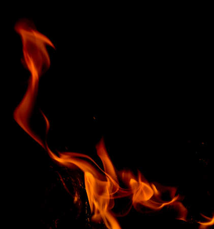 Fire flames on black backgroundの写真素材