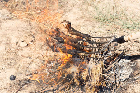 traditions of Kazakh people, slaughtered a ram and with the help of the fire removed the hair on the legs. This puts the meat on top of the national dishes beshbarmak.の写真素材
