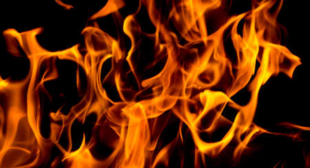 Fire flames on black backgroundの写真素材