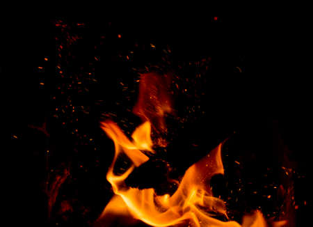 Fire flames on black backgroundの写真素材
