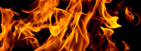 Fire flames on black backgroundの写真素材