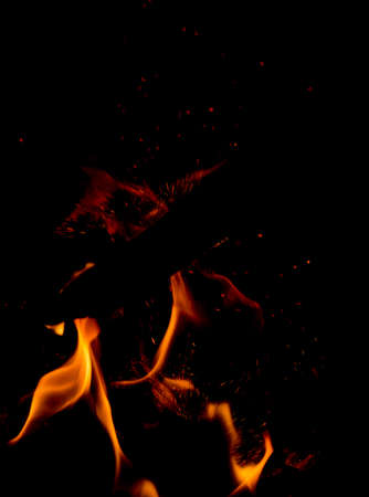 Fire flames on black backgroundの写真素材
