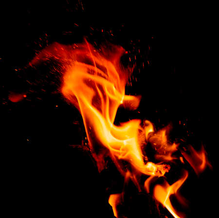 Fire flames on black backgroundの写真素材
