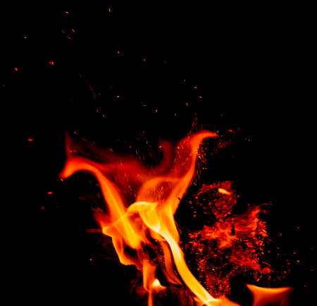 Fire flames on black backgroundの写真素材