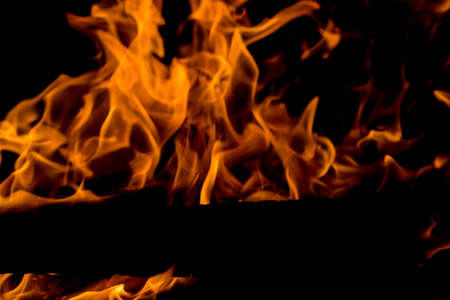 Fire flames on black backgroundの写真素材