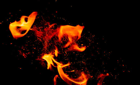 Fire flames on black backgroundの写真素材