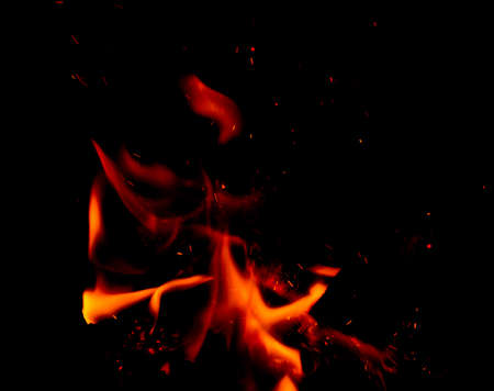 Fire flames on black backgroundの写真素材