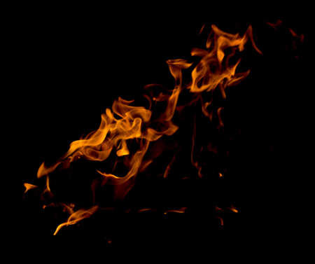 Fire flames on black backgroundの写真素材