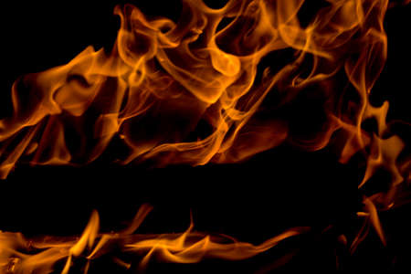 Fire flames on black backgroundの写真素材