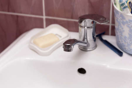Toothbrush in bathroomの写真素材