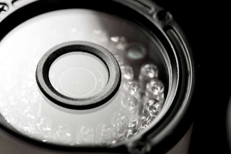 Surveillance cameras for sale photographed on a black backgroundの写真素材