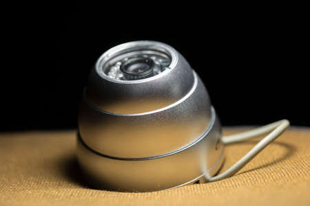 Surveillance cameras for sale photographed on a black backgroundの写真素材