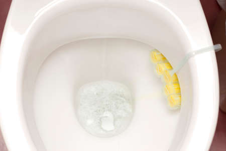 Yellow, washing, toilet gel in a small tubeの写真素材
