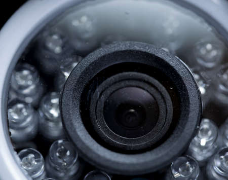 Surveillance cameras for sale photographed on a black backgroundの写真素材