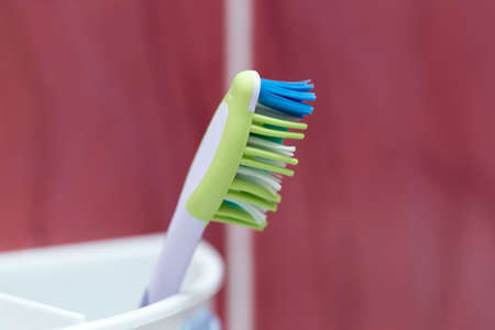 Toothbrush in bathroomの写真素材