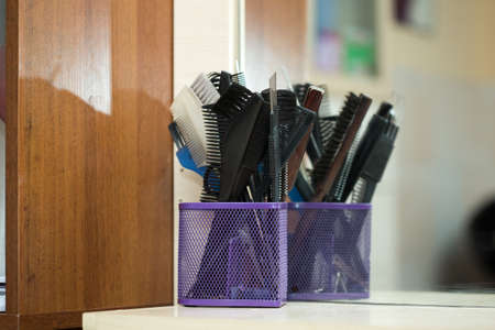 Hair combs in a beauty salonの写真素材