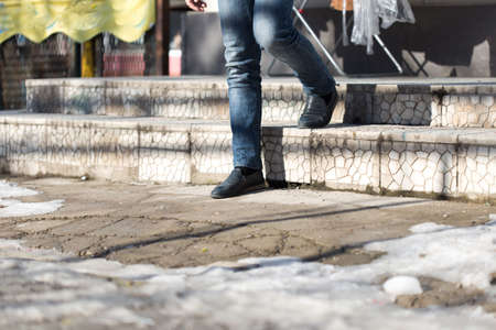 man down the stairsの写真素材