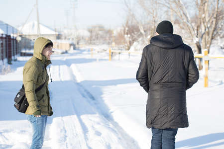 man walks in the snowのeditorial素材