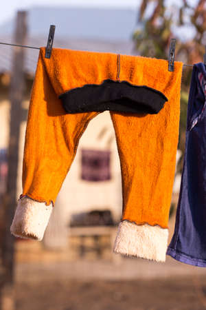 Laundry hanging in a gardenの写真素材