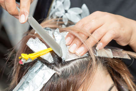 hair coloring in a beauty salonの写真素材