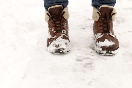 foot in the snowの写真素材