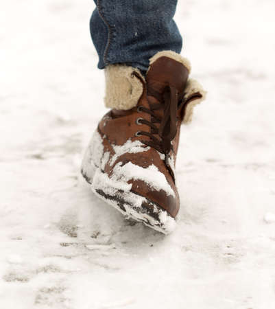 foot in the snowの写真素材