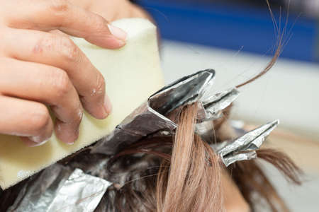 hair coloring in a beauty salonの写真素材