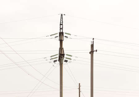 electricity post on blue sky background, Thailand electric power line transmissionの写真素材