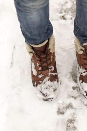 foot in the snowの写真素材