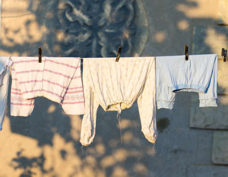 Laundry hanging in a gardenの写真素材