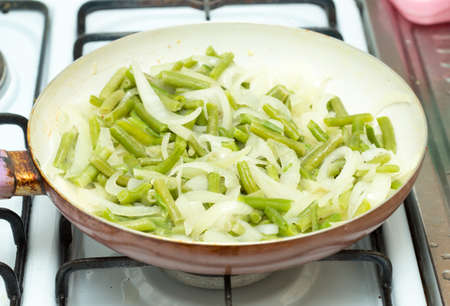 cooking Slice of green beansの写真素材