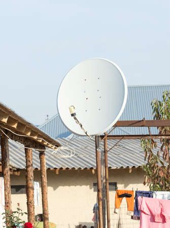 satellite dish in the yardの写真素材