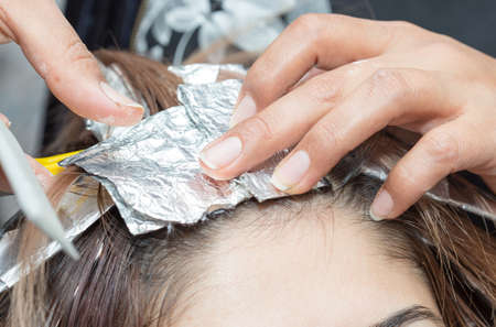 hair coloring in a beauty salonの写真素材