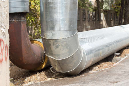 replacing the new pipe from the urban heatingの写真素材