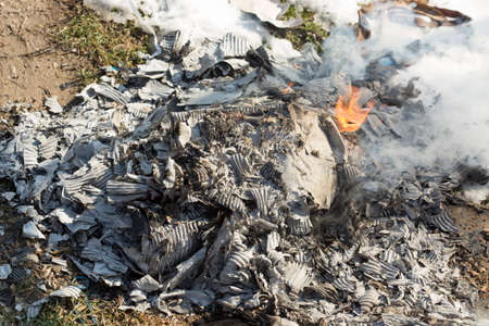 Burning garbage on the streetの写真素材