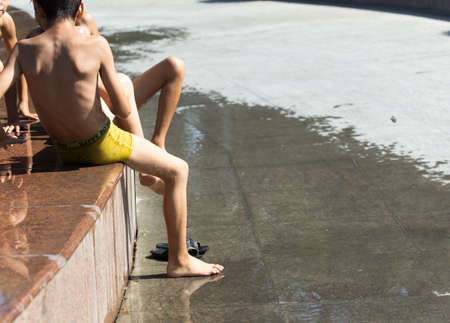 Children bathe in the pool of the cityのeditorial素材
