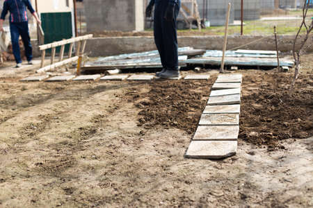 The man puts the sidewalkの写真素材